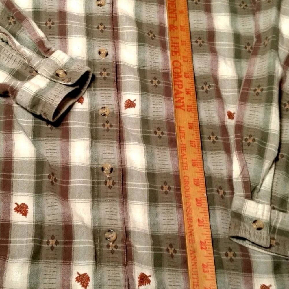 Vintage Casey And Max Blouse Women L Brown Plaid Embroidered Leaf Leaves Fall - Picture 4 of 15
